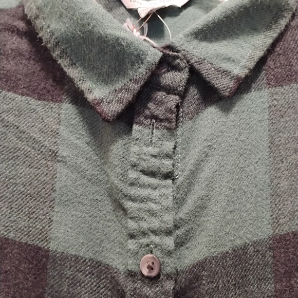 NWT American Eagle Green Black Plaid Peplum Oversized Flannel Shirt Size XS - Picture 2 of 8